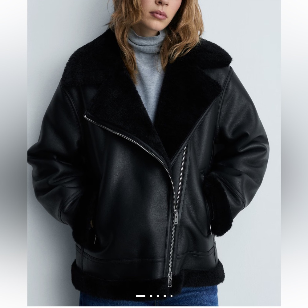Mango Women's Black Shearling Jacket NWT SMALL